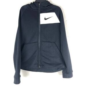 Nike Black White Swoosh DryFit GFX Pocket Lightweight Full Zip Hoodie Sweatshirt